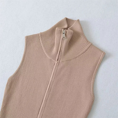 Vestido Canelado Longo Ziper