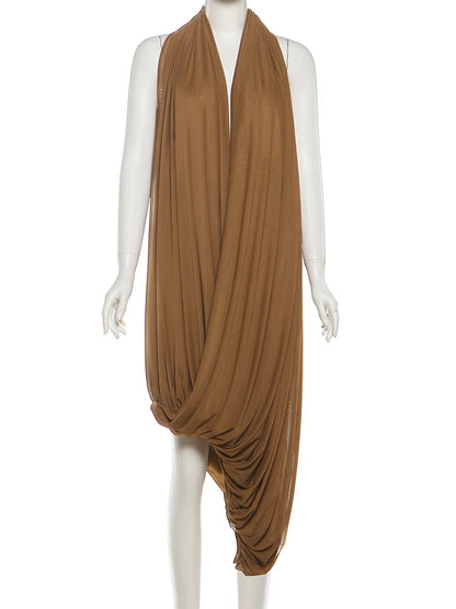 Vestido Drapeado Assimétrico com Decote  Profundo - Moda Festa l CAROL ESPAÇO FASHION