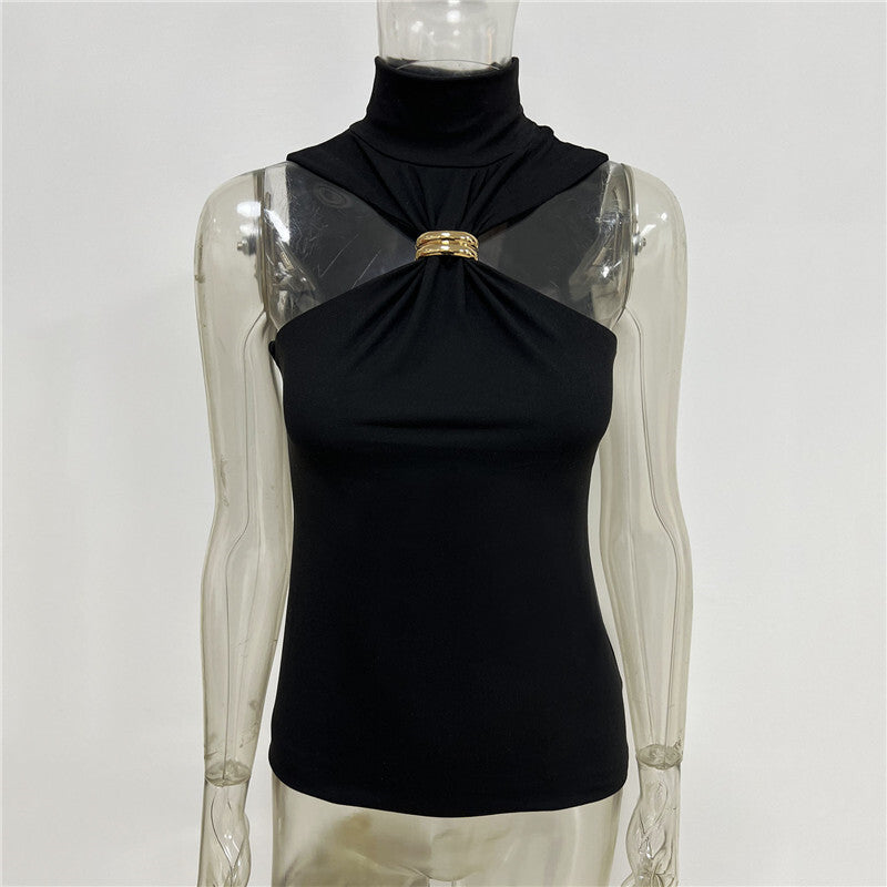 Blusa Gold Gola Alta Nakeds com Detalhe Metálico