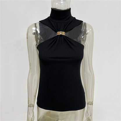 Blusa Gold Gola Alta Nakeds com Detalhe Metálico