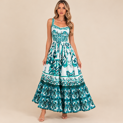 Vestido Midi Azulejo - Primavera Verão l CAROL ESPAÇO FASHION