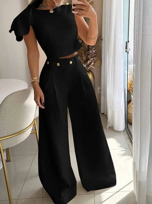 Conjunto Feminino Pantalona Social Pétala Ombro Só - Sale