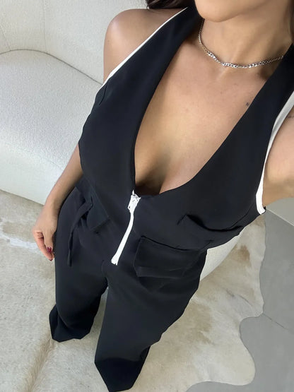 Conjunto Feminino Viana Cropped com Zíper e Calça Pantalona - Sale