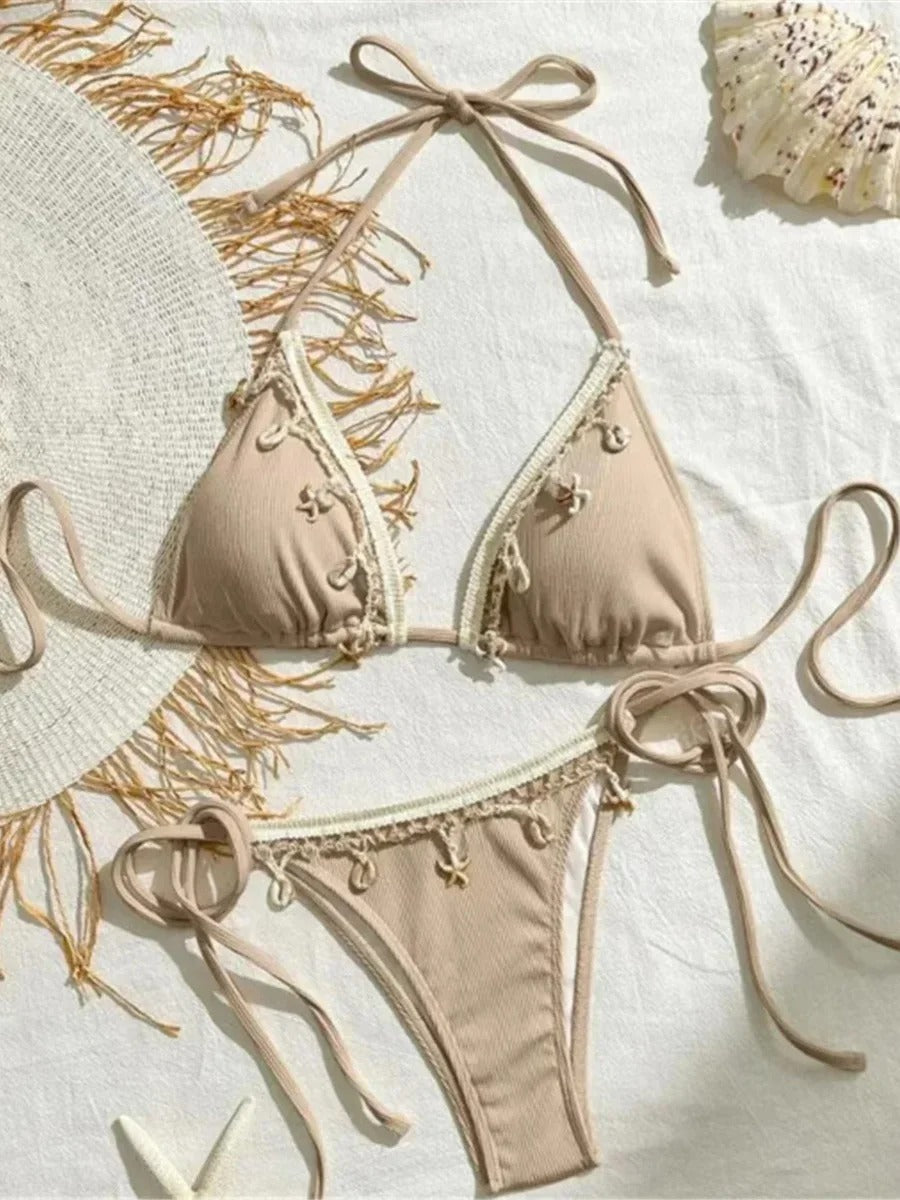 Biquini Curtinha Detalhes Estrelas do Mar - Moda Resort l CAROL ESPAÇO FASHION