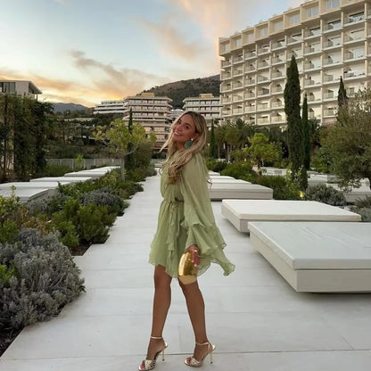 Vestido Curto Manga Longa Boho