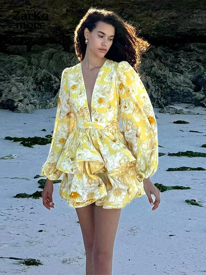 Vestido Curto Floral Babados