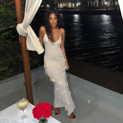 Vestido Longo Brancos Rosas