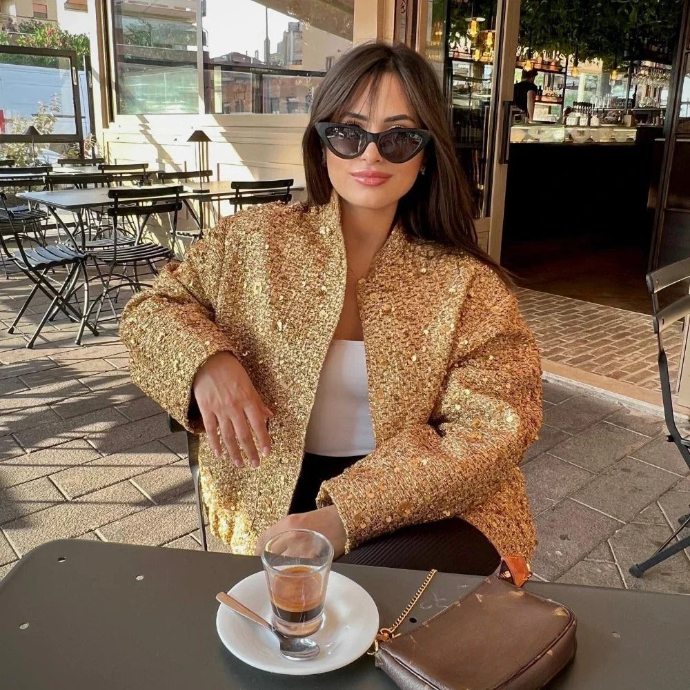 Blazer Dourado com Paetês - Outono Inverno l CAROL ESPAÇO FASHION