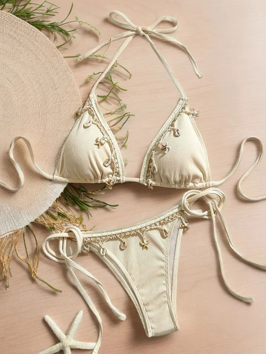 Biquini Curtinha Detalhes Estrelas do Mar - Moda Resort l CAROL ESPAÇO FASHION
