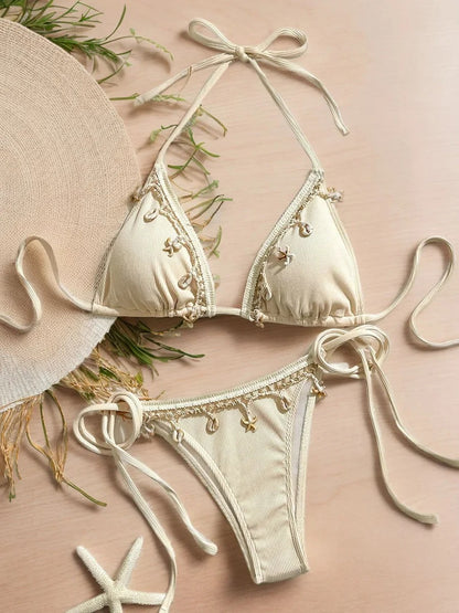 Biquini Curtinha Detalhes Estrelas do Mar - Moda Resort l CAROL ESPAÇO FASHION