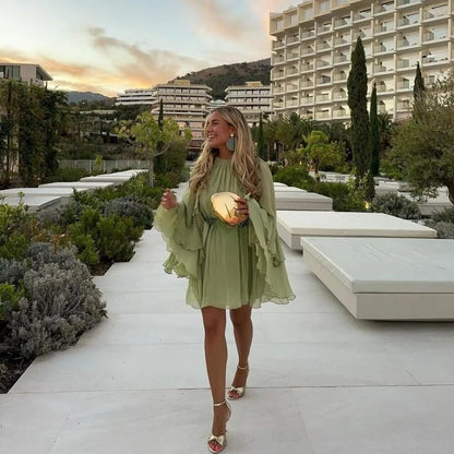 Vestido Curto Manga Longa Boho