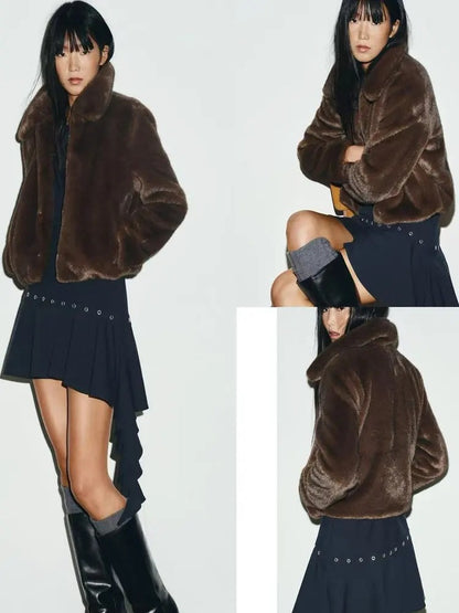 Casaco Faux Fur Espresso - Outono Inverno l CAROL ESPAÇO FASHION