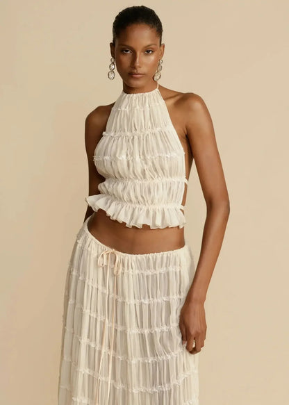 Conjunto Boho Backless Top e Saia Longa