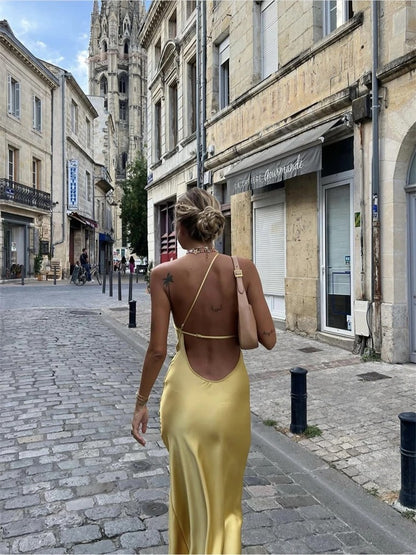 Vestido Longo Seda Amarelo Manteiga