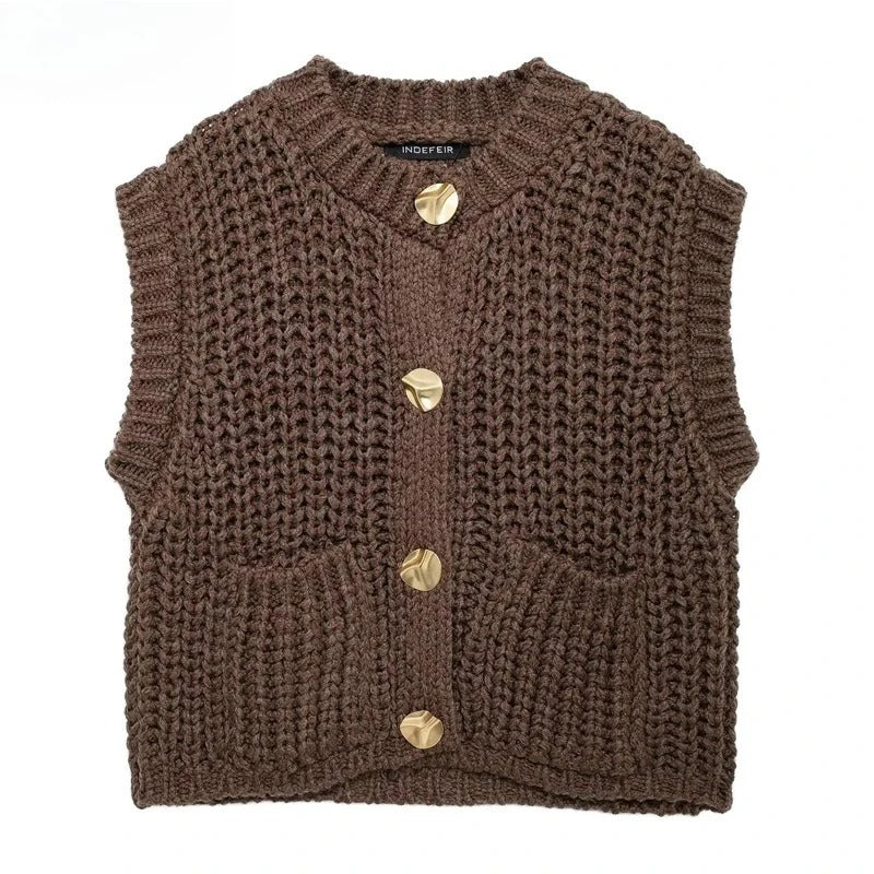Colete Knit Botões Dourados - Outono Inverno l CAROL ESPAÇO FASHION