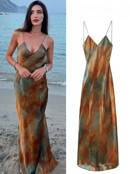 Vestido Longo Acetinado "Abstract Earth