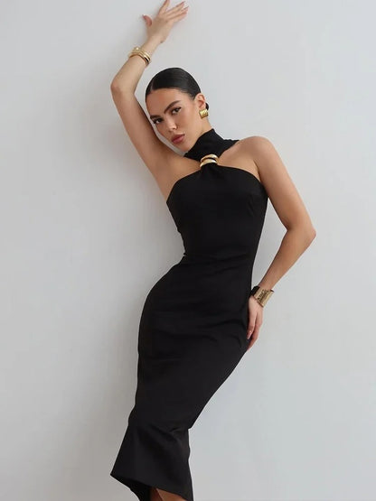 Vestido Preto Contemporânea Midi