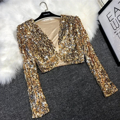 Casaco Cropped com Paetês - Moda Festa l CAROL ESPAÇO FASHION