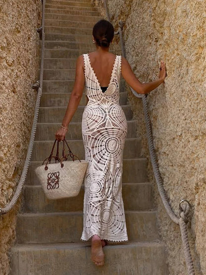 Saida de Praia  Vestido Longo Trico de Linha