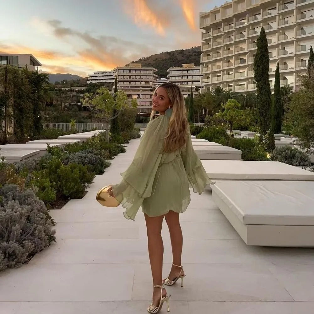 Vestido Curto Manga Longa Boho