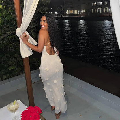 Vestido Longo Brancos Rosas