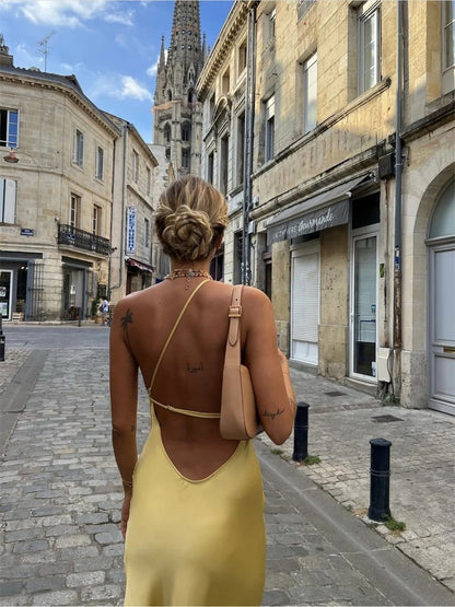 Vestido Longo Seda Amarelo Manteiga