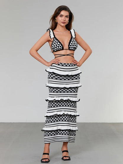 Conjunto Feminino Trico P&B - Moda Resort l CAROL ESPAÇO FASHION