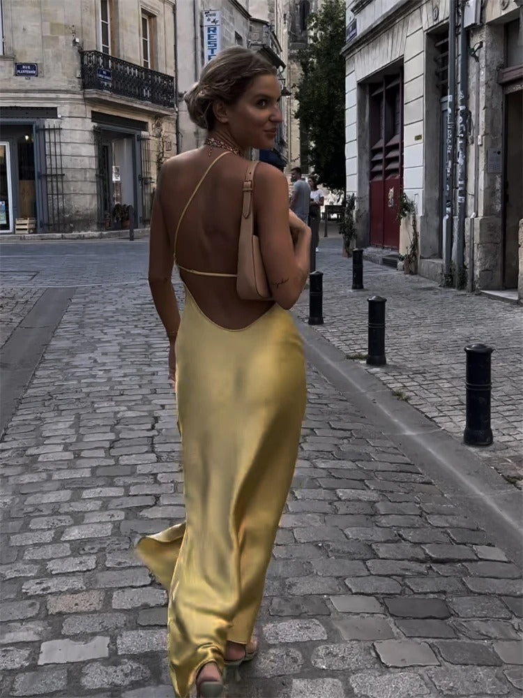 Vestido Longo Seda Amarelo Manteiga