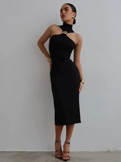 Vestido Preto Contemporânea Midi