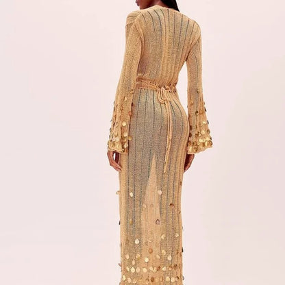 Saída Vestido Longo Glamour Dourado com Paetês