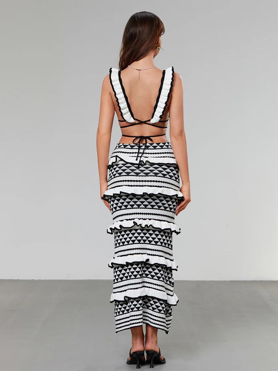 Conjunto Feminino Trico P&B - Moda Resort l CAROL ESPAÇO FASHION