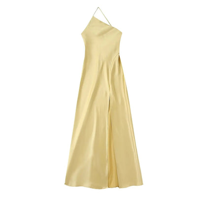 Vestido Longo Seda Amarelo Manteiga