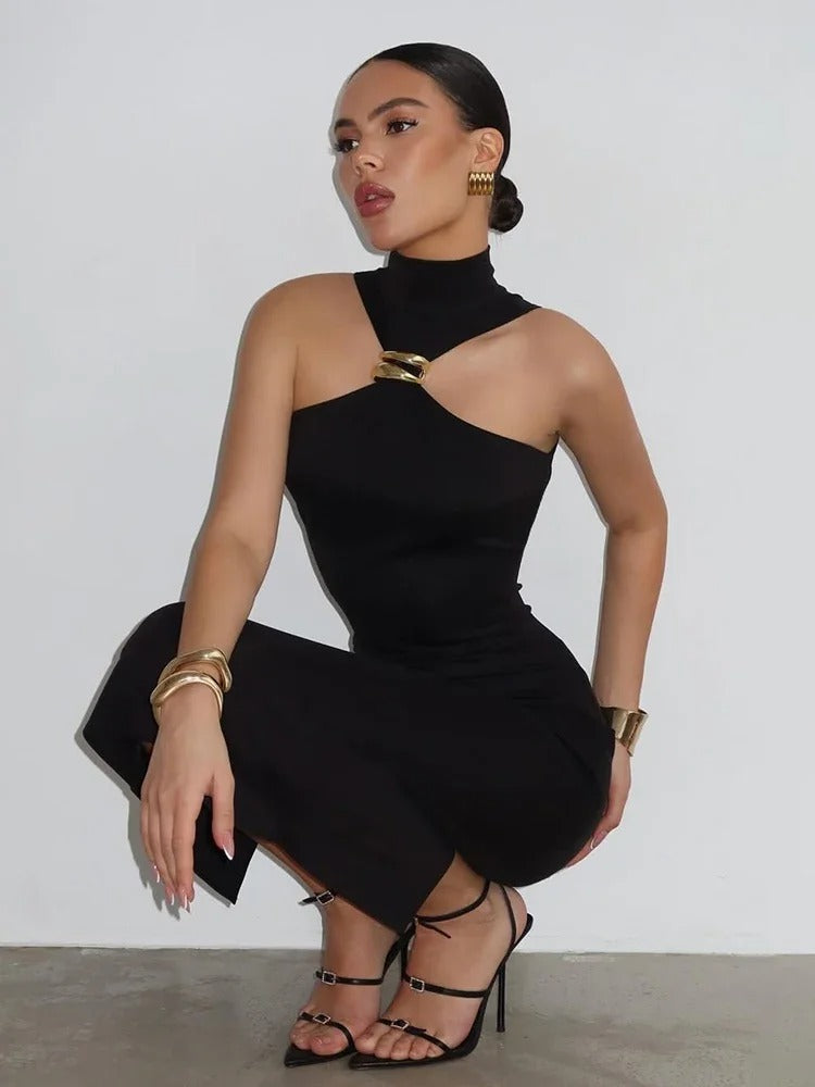 Vestido Preto Contemporânea Midi
