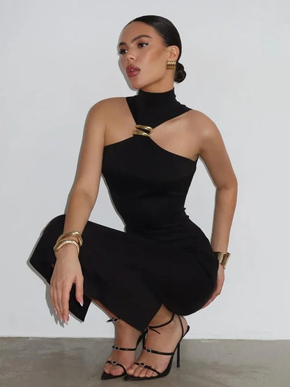Vestido Preto Contemporânea Midi