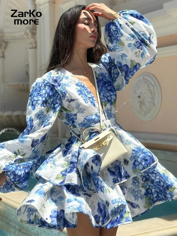 Vestido Curto Floral Babados