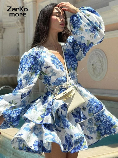 Vestido Curto Floral Babados