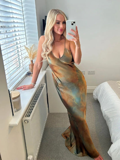 Vestido Longo Acetinado "Abstract Earth