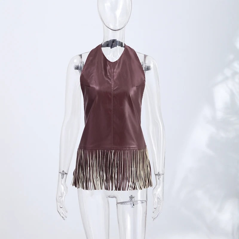 Blusa em Couro Sintético com Franjas - Outono Inverno l CAROL ESPAÇO FASHION