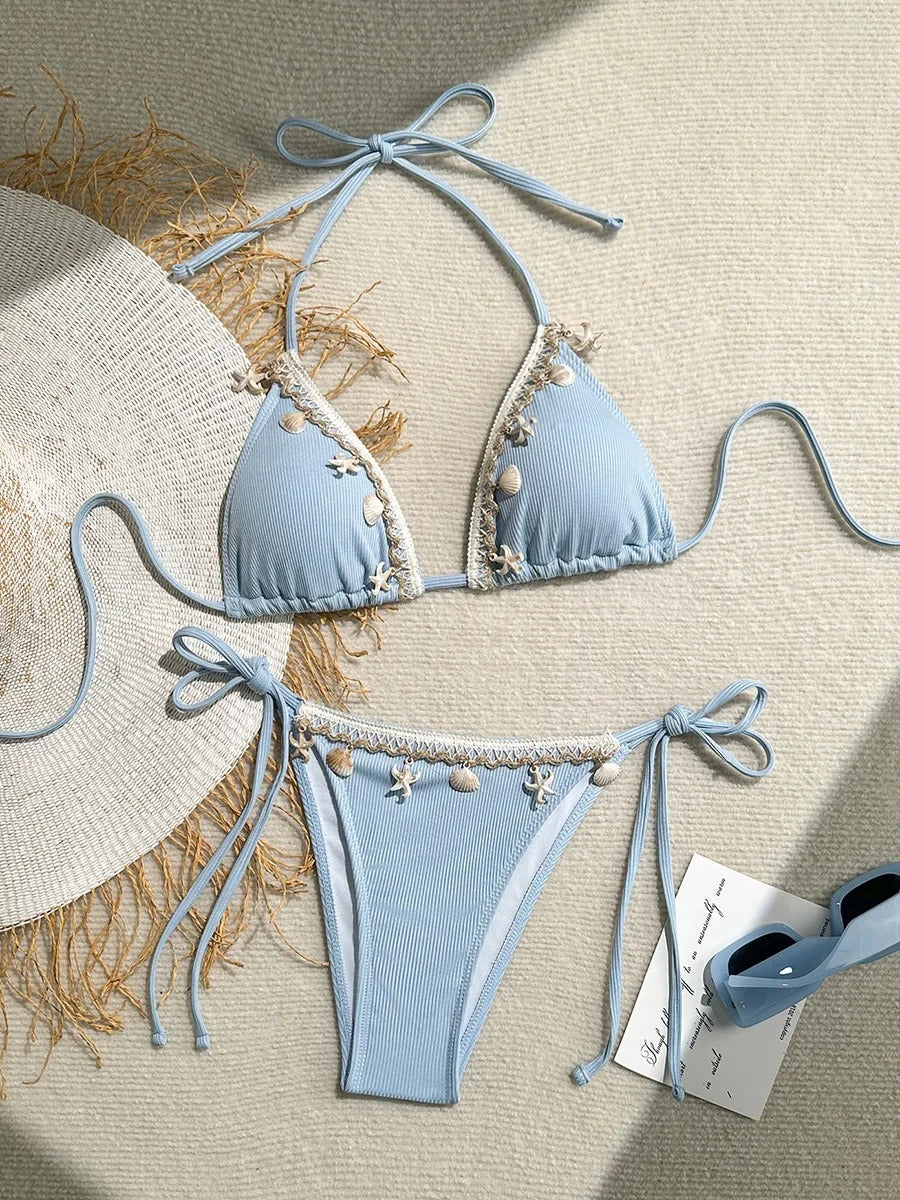 Biquini Curtinha Detalhes Estrelas do Mar - Moda Resort l CAROL ESPAÇO FASHION