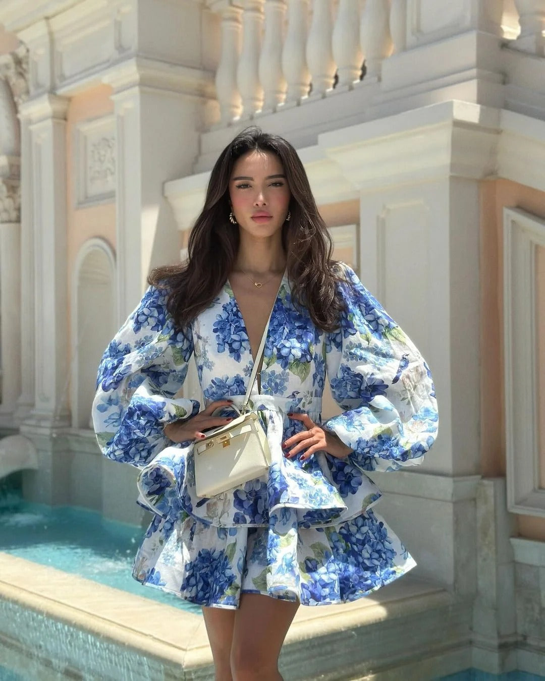 Vestido Curto Floral Babados