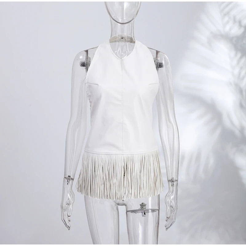 Blusa em Couro Sintético com Franjas - Outono Inverno l CAROL ESPAÇO FASHION