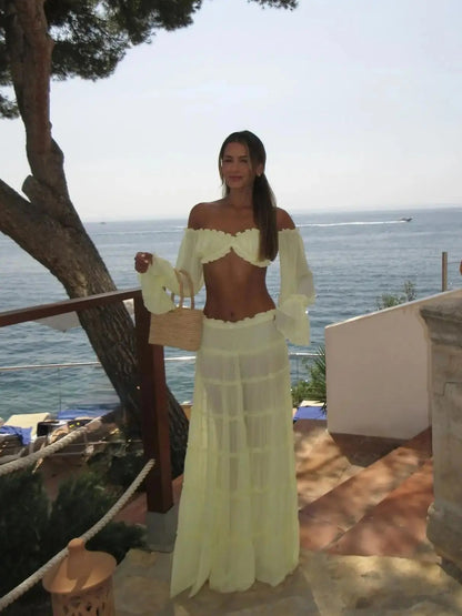 Conjunto Saia Fluida e Cropped Ombro a Ombro - Resort l CAROL ESPAÇO FASHION