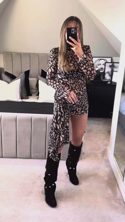Vestido Curto Tule Animal Print