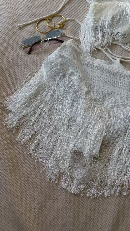 Conjunto Feminino Franja Cropped e Saia Summer
