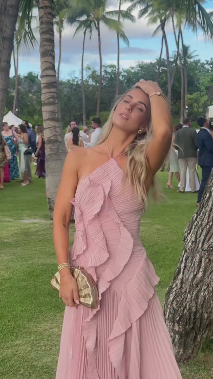 Vestido Amélie Plissado Rosa