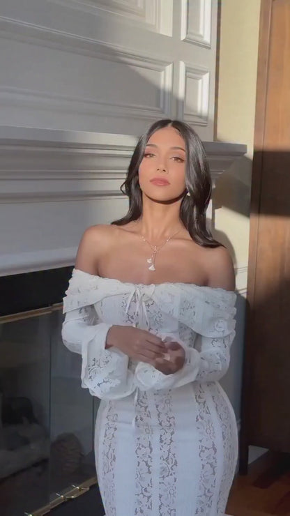 Vestido Longo de Renda Ombro a Ombro