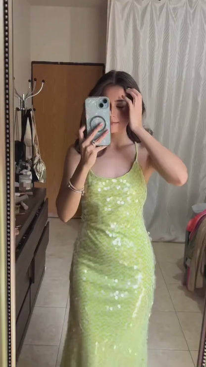 Vestido Longo Paete Green Apple - Moda Festa l CAROL ESPAÇO FASHION