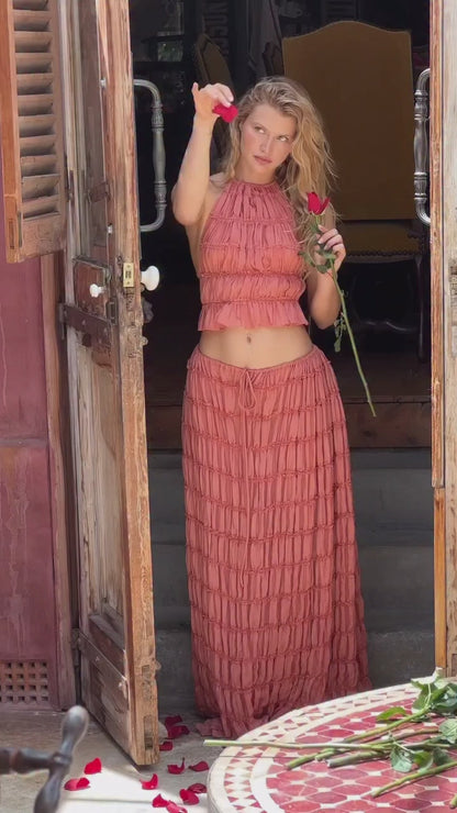 Conjunto Boho Backless Top e Saia Longa