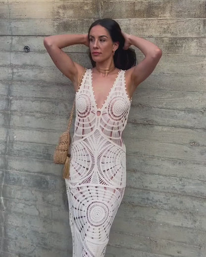 Saida de Praia  Vestido Longo Trico de Linha